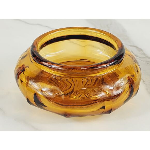 Depression Amber Glass Bowl Powder Vanity Jar w/o Lid 80's Art Decor 4 3/4" Vtg - Picture 4 of 12